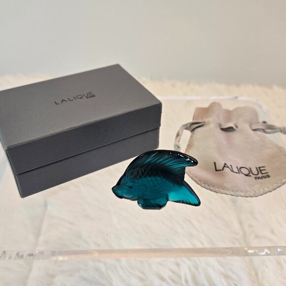 LALIQUE Crystal Turquoise Luster Fish Sculpture - Picture 6 of 8